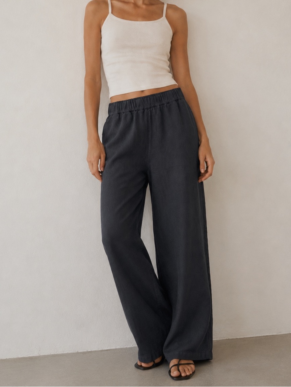 MATE the label black relaxed fit linen pull on pants